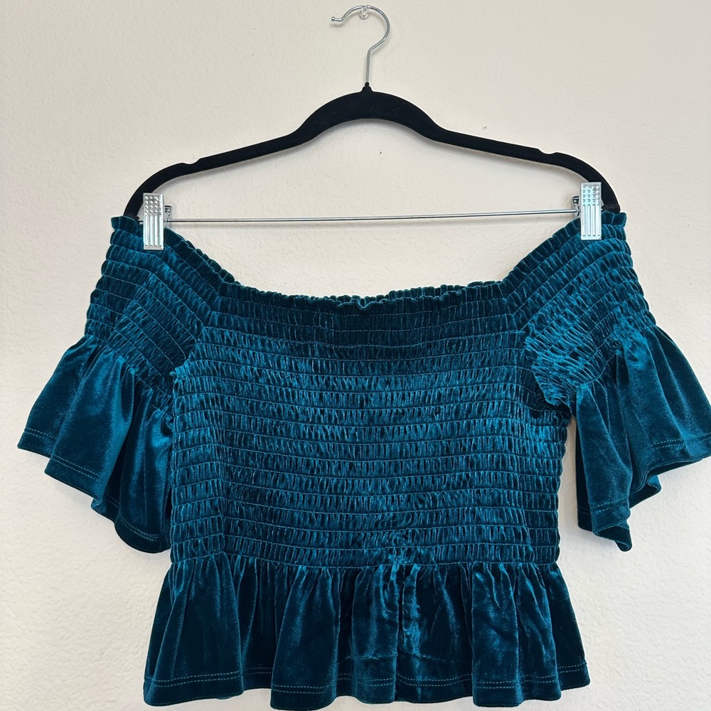 Teal Off-Shoulder Smocked Top from BP